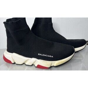Balenciaga Mid Speed Sock Trainer Sneakers Shoes Black White Red Sz 40 Us 8.5 9